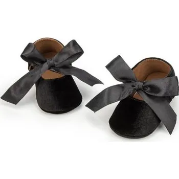 Dívčí obuv Semišové capáčky - balerínky se stuhovou mašlí Barva: Černá, Stélka: 11 cm (0-6m)