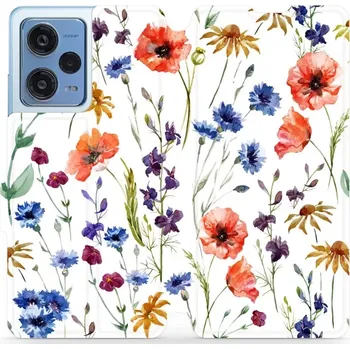 Pouzdro na mobilní telefon Flipové pouzdro Mobiwear - Xiaomi Redmi Note 12 Pro 5G - MP04S Luční kvítí (Knížkové flip pouzdro, obal, kryt na mobil Xiaomi Redmi Note 12 Pro 5G - MP04S Luční kvítí, materiál Umělá kůže + TPU - ochrana 360°, stojánek, silikonová vanička, magnetické)