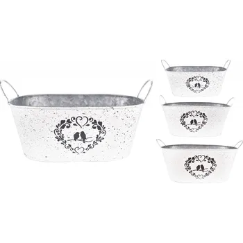 Květináč Plechový květináč oválný Love birds, sada 3 ks (135842 015 CAM-102-01478-22 obal plech s/3)