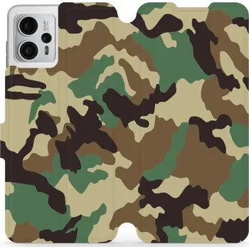 Pouzdro na mobilní telefon Flipové pouzdro Mobiwear - Motorola Moto G23 - V111P Maskáče (Knížkové flip pouzdro, obal, kryt na mobil Motorola Moto G23 - V111P Maskáče, materiál Umělá kůže + TPU - ochrana 360°, stojánek, silikonová vanička, magnetické zavírání)