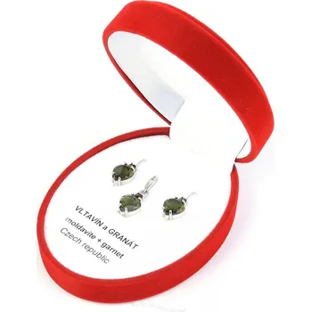 Souprava šperků Dárková sada šperků s vltavínem a granátem srdce Ag 925/1000 + Rh