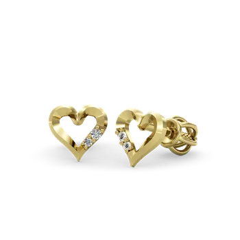 Náušnice SOLUNA FERVICA půvabné zlaté náušnice se zirkony srdíčka žluté zlato na šroubek