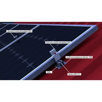 montážní sada pro solární panel Nosná konstrukce FV panelu – šikmá střecha – trapezový plech Počet FV panelů: 1 panel, na výšku