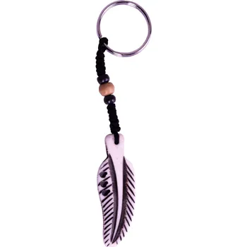 Kostěný přívěsek na klíče Kostěné pírko - bílý, s obrysem