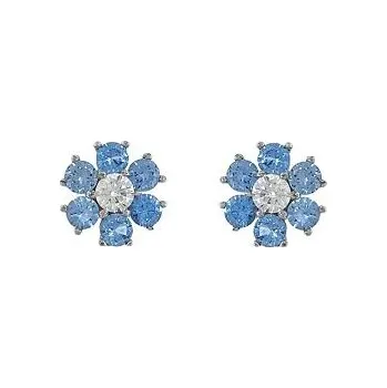 Náušnice Stříbrné náušnice kytky modro bílé