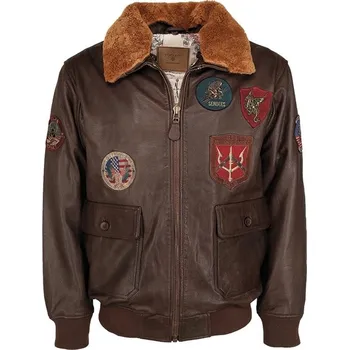 Pánský bomber Bunda pilotní kožená TOP GUN HNĚDÁ S - Skladem