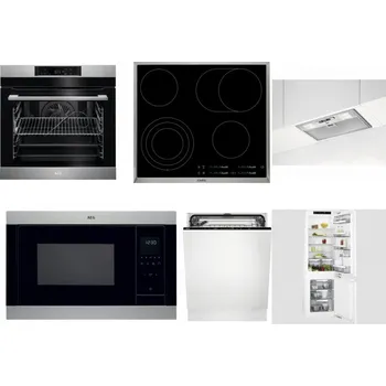 Set domácích spotřebičů AEG BPK742380M + AEG Mastery DirectTouch HK654070XB + AEG DGB3523S + AEG Mastery MSB2547D-M + AEG FSK73607Z + AEG Mastery FlexiShelf SCE818D3LC