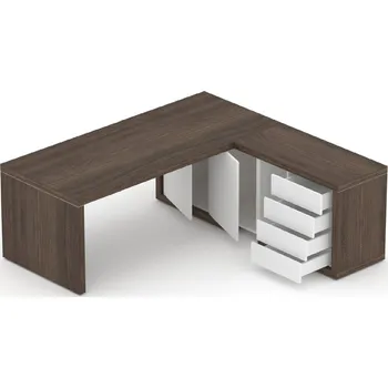 Kancelářská sestava NABYTEK-DESIGNOVY.CZ - DLZ7 - Manažerská sestava stolu s komodou SOLID Z7, volitelná délka stolu 160/180/200cm, jilm royal/bílá