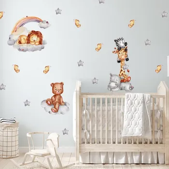 Samolepící dekorace Samolepka na zeď "Zvířátka na obláčcích" 90x90cm