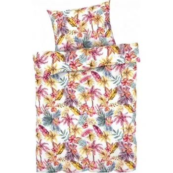 Povlečení KSTL Ložní povlečení z mikrovláknitého saténu, 140 x 200 cm, 70 x 90 cm květiny/palmy