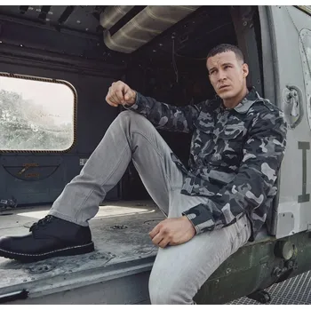 Pánská košile Košile styl VINTAGE dlouhý rukáv GREY CAMO XL - Skladem