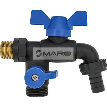 Vodovodní kohout Plas-fit Kohout kulový zahradní s motýlem, dvojitý 1/2", výstup 1/2", hadičník 3/4", polymer/mosaz, mrazuvzdorný, 170-DTP0111-B