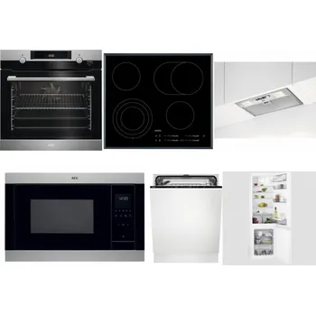 Set domácích spotřebičů AEG Mastery SteamBake BCK455350M + AEG Mastery DirectTouch HK654070FB + AEG DGB3523S + AEG Mastery MSB2547D-M + AEG FSK73607Z + AEG Mastery NoFrost SCB618F6TS