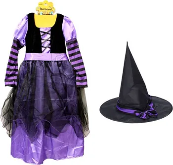 Karnevalový kostým Wiky Dívčí set Čarodějnice s kloboukem fialový uni