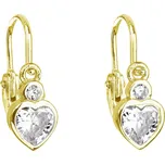 Pozlacené stříbrné dětské náušnice visací se zirkonem bílé srdce 11178.1