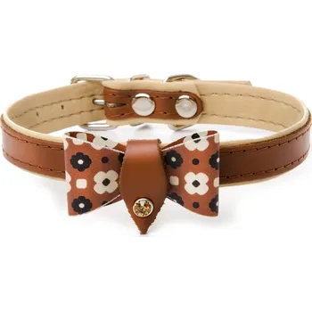 Obojek pro psa JK ANIMALS Kožený obojek s mašlí, hnědý, 1,2×30 cm