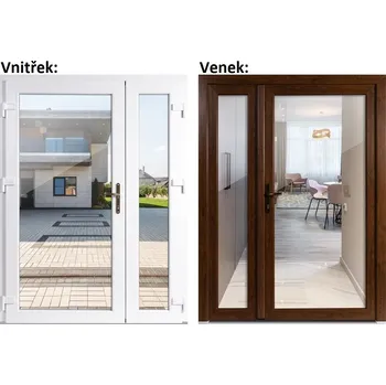 Vchodové dveře Levné dvoukřídlé vchodové dveře plastové Soft 3/3 sklo čiré Zlatý dub/bílá 130x200 cm, levé