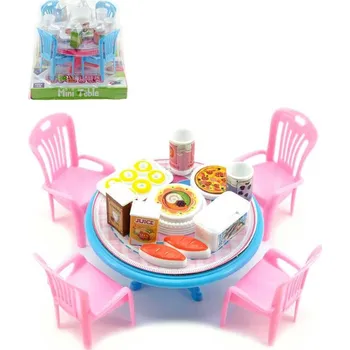 Panenka Nábytek herní set stůl jídelní a židle s nádobím a potravinami různé druhy plast