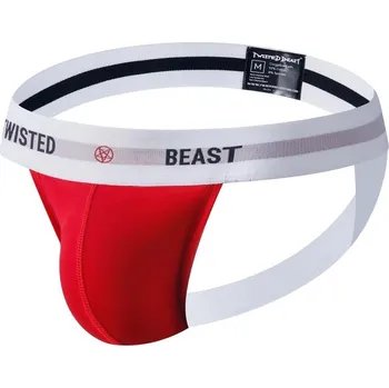 Pánské erotické prádlo Jocksy Twisted Beast Insignia Jock červené L, pánské bavlněné jockstrapy