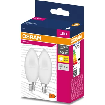 Žárovka 2PAK LED žárovka LED E14 B35 7W = 60W 806lm 2700K Teplá 220° OSRAM VALUE
