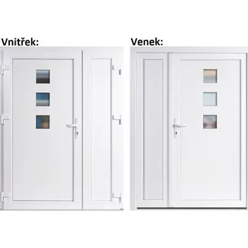 Vchodové dveře Dvoukřídlé vchodové dveře plastové Soft Ella+Panel Plný, Bílá/bílá, 130x200 cm, levé