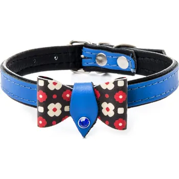 Obojek pro psa JK ANIMALS Kožený obojek s mašlí, modrý, 1,4×40 cm