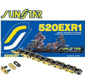 Řetězová sada pro motocykl SUNSTAR hnací řetěz 520EXR1-112G ENDURO do 450 ccm (DG RING) barva zlatá (520VT2) rozpojený + spona (520EXR1112G) - MADE IN JAPAN - (SUNSTAR hnací řetěz 520EXR1-112G ENDURO do 450 ccm (DG RING) barva zlatá (520VT2) rozpojený + spona (520EXR1112G) - MADE I