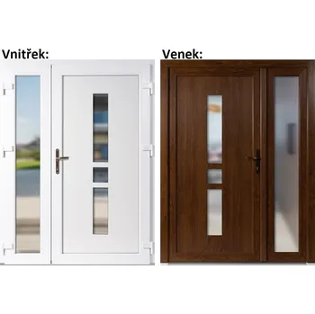 Vchodové dveře Dvoukřídlé vchodové dveře plastové Soft Megan+Sklo Nisip, Zlatý dub/bílá, 130x200 cm, pravé