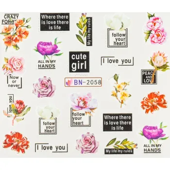 Lak na nehty BIO NAILS Vodolepka BN-2058 květy a nápisy