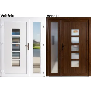 Vchodové dveře Dvoukřídlé vchodové dveře plastové Soft Lucy+Sklo Nisip, Zlatý dub/bílá, 150x200 cm, levé