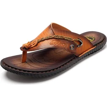 Dámské sandále Pánské kožené pantofle v retro stylu Barva: Hnědá, Velikost: 40