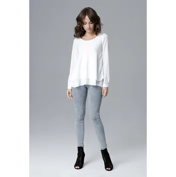 Dámská halenka Halenka s dlouhým rukávem a půlkulatým výstřihem L020 Barva: Smetanová, Velikost: M