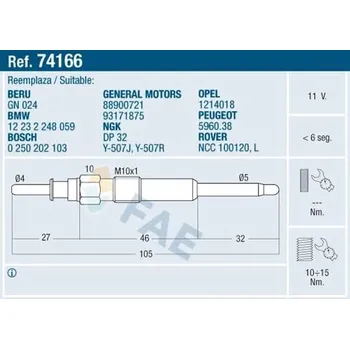 Zapalovací a žhavicí svíčka Žhavicí svíčka FAE FAE74166