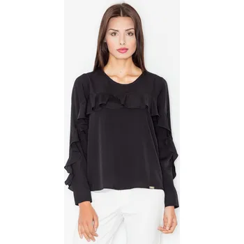 Oblečení a móda Halenka s volánkem M466 FIGL Barva: Černá, Velikost: M