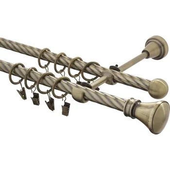 Garnýž kovová 220 cm kroucená dvouřadá - dvojitá 16 Koloseo mosaz