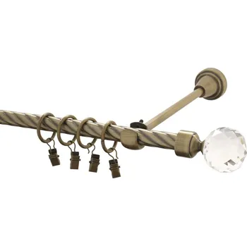 Garnýž kovová 230 cm kroucená jednořadá 16 Koule crystal mosaz