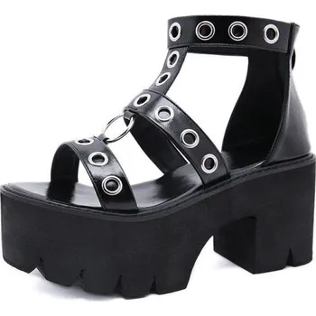 Dámské sandále Punk sandály na platformě s kovovými kroužky GoodDayGirl Barva: Černá, Velikost: 37