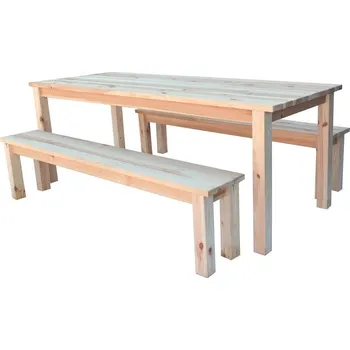 Zahradní sestava Zahradní nábytek pivní / kempinkový set dřevěný masivní- stůl + 2 lavice, 200 cm