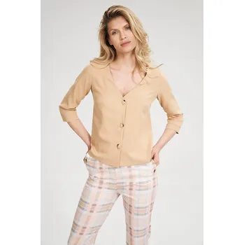 Dámská halenka Krátká, jednoduchá halenka s leopardím vzorem M699 Velikost: S, Barva (Varianta): Béžová