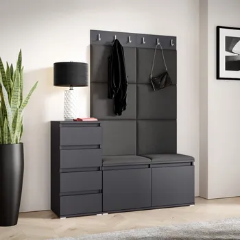 Předsíňová stěna Předsíňová stěna Emi 34 - grafit Barva panelů: Tmavě šedá - Trinity 15