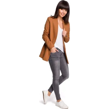 Dámské sako B102 Otevřené sako z bavlněné příze - karamelové EU S