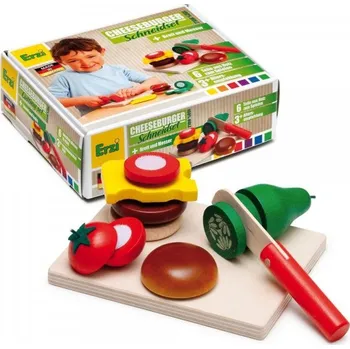 Dřevěná hračka Erzi - Německo Set potravin ke krájení cheeseburger
