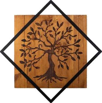 Nástěnná dřevěná dekorace TREE II hnědá/černá