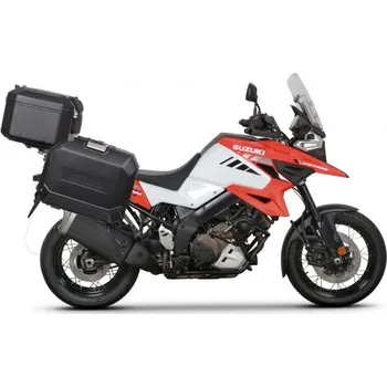 Zavazadlo na motocykl Kompletní sada černých hliníkových kufrů SHAD TERRA BLACK , 37L topcase 47L/47L boční kufry, včetně montážní sady a plotny SHAD SUZUKI DL 1000 V-Strom/ DL 1050 V-Strom