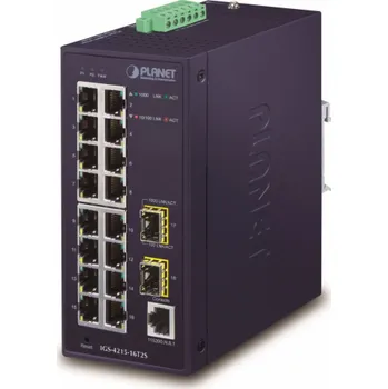 Switch Planet IGS-4215-16T2S průmyslový L2 switch, 16x1Gb, 2x1Gb SFP, dual 12-48VDC , -40~75°C, 1x RJ45 serial port, IP30