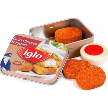 Dřevěná hračka Erzi - Německo Kuřecí nugety v plechové dóze