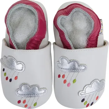 Capáčky LAIT ET MIEL Kožené capáčky s mraky 0-6 měsíců Bílá 17-18