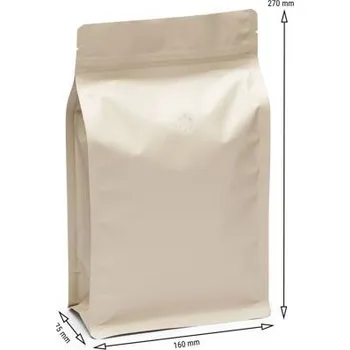 Sáček s plochým dnem | béžový mat | ZIP | ventil obsah 500g (160 x 270 + 75 mm)