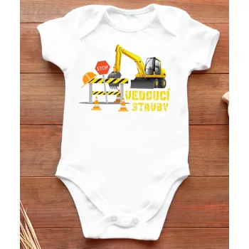 Dětské body - Bagr - Vedoucí stavby, Barva látky bílá, Velikost 18-24 měsiců (86-93cm)