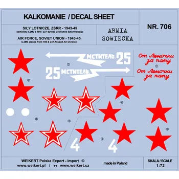 Plastikový model Weikert decals 1/72 Markings for IL-2 M3 attack aircraft - pt.4